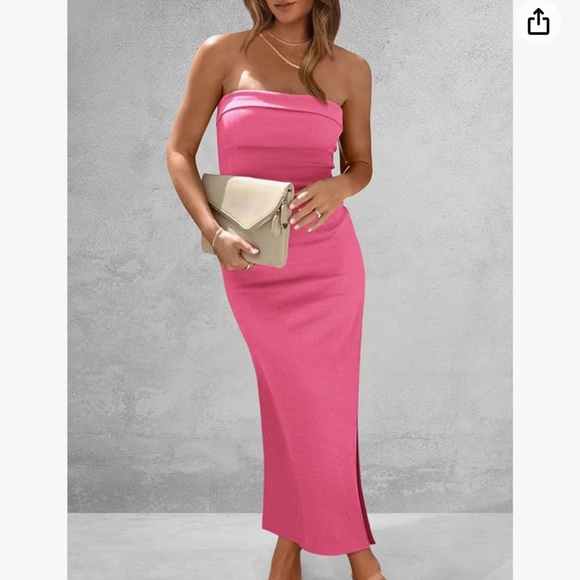 PRETTYGARDEN Womens Summer Bodycon Maxi Tube Dress Ribbed Strapless Side Slit - Picture 5 of 7